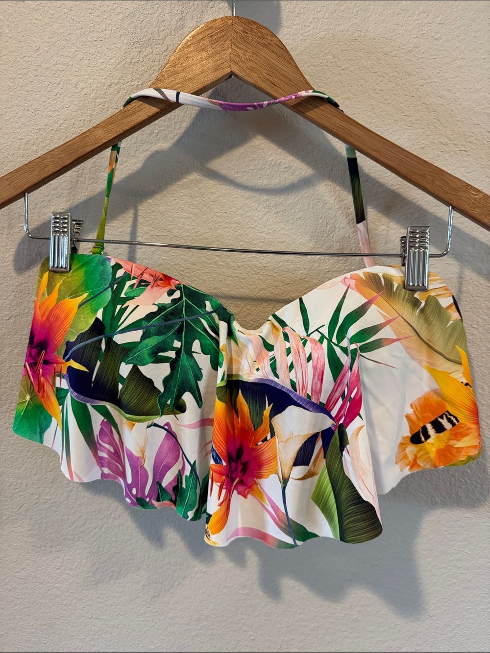 Tropical Ruffle Bikini Top - White Multi